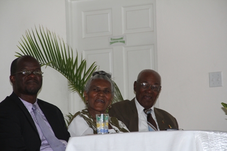 Attorney General of St. Kitts and Nevis and Area Representative for the Parish of St. James on Nevis Hon. Patrice Nisbett with honouree Mr. Franklyn A. Browne and his wife “Teacher” Lorraine